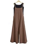 YESNO Women Casual Loose Boyfriend Bib Pants Summer Wide Leg Cotton Jumpsuits Rompers with Pockets XS-5X (L PZZTYP2 Coffee)
