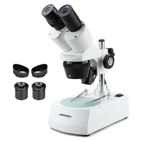 AOMEKIE 20X/40X/80X Magnification Forward-Mounted Binocular Stereo Microscope, WF10X and WF20X Eyepieces, 2X and 4X Objectives, Upper and Lower LED Lighting, Reversible Black/White Stage Plate Cover