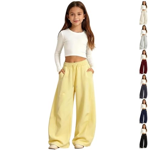 XINGJIAARTS Barrel Sweatpants Girls 2026 Casual Baggy Wide Leg Sweat Pants Kids Athletic Pants Lightweight Track Trousers Yellow 5 Years - image 1