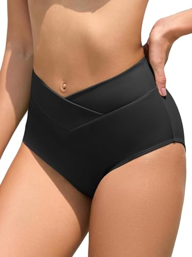 Image of American Trends Women's High Waisted Bikini Bottoms Swimming Suits Tummy Control Bathing Suits