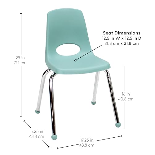 Image of FDP 16 inch School Stack Chair,Stacking Student Seat with Chromed Steel Legs and Ball Glides for Classroom, Homeschool or Office - Seafoam (2-Pack), 15413-SF