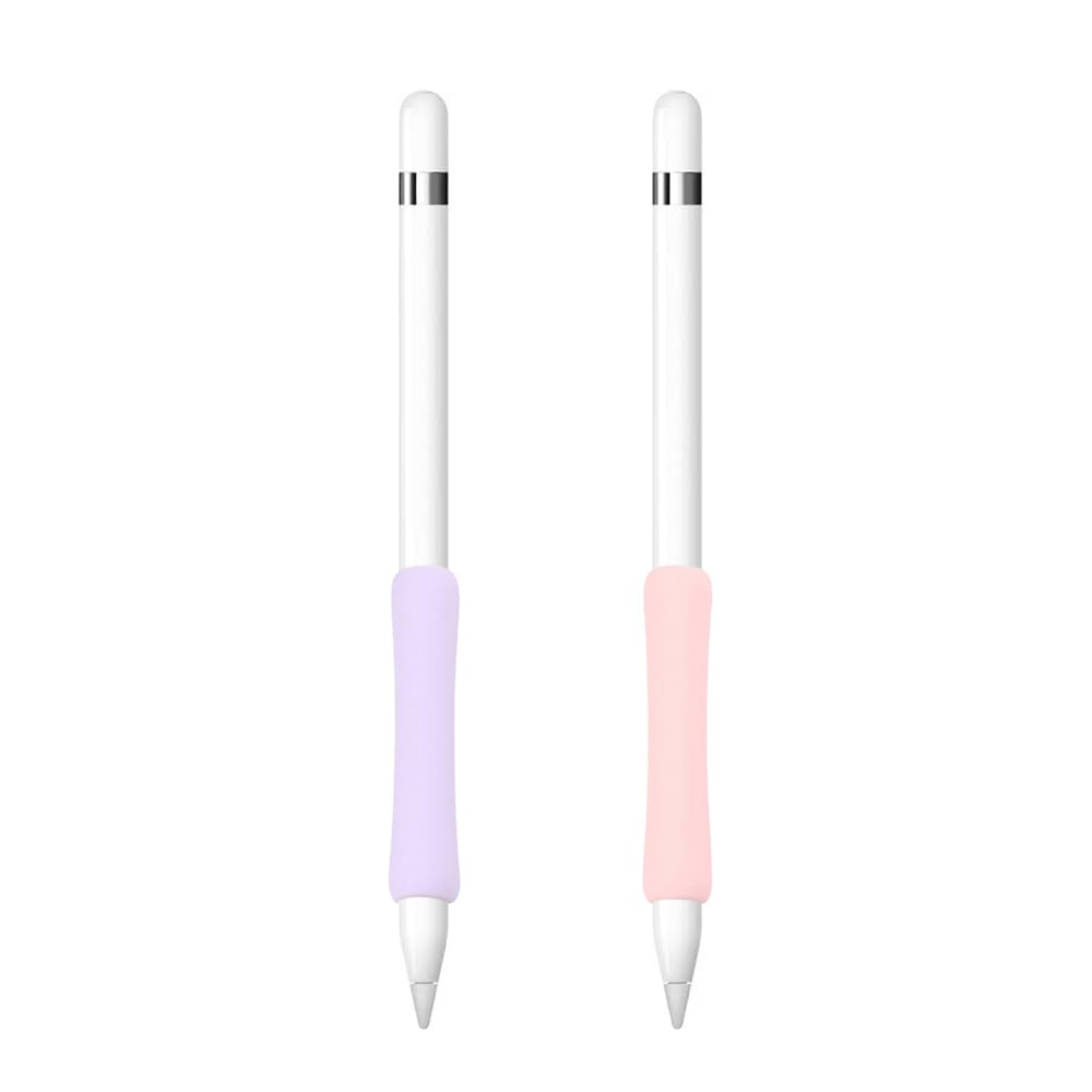 ProElife 2-Pack Ergonomics Grip Holder Silicone Protective Sleeve Cover for Apple Pencil 2nd 2021 & 1st Generation iPad Pro 11'' 12.9'' 2021/2020/2018 Stylus Accessories Kits (Pink/Purple)