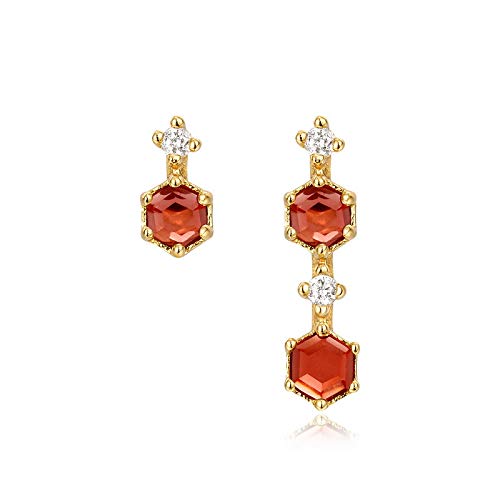 Boucles d'oreilles longues en zircon blanc coupe hexagonale et grenat naturel