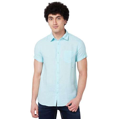 Image of Spykar Men's Regular Fit N /A Half Sleeve Solid Casual Shirts
