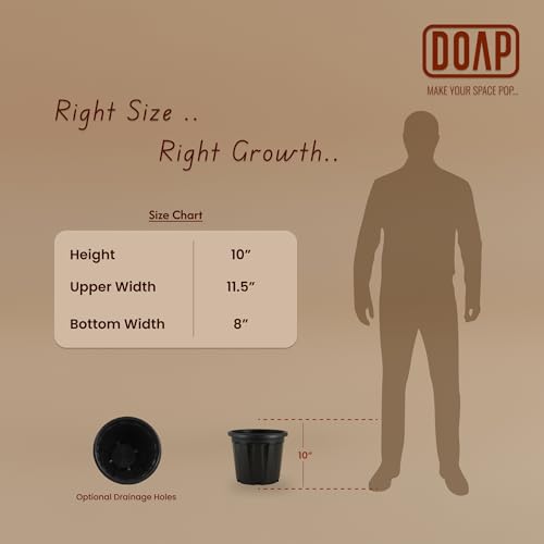 Image of DOAP UV Protected 12 Inch Plastic Garden Large Flower Pots, Terracotta Color, Pack of 7, Indoor & Outdoor Balcony Planter, 12x10 Inch Gamla, Weather Proof, Non-Fading, Lightweight (7, Black)