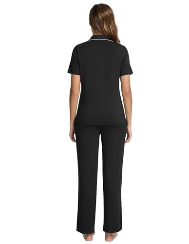 Image of Pajamas Set for Women Soft Knit Button Down Sleepwear 2 Piece Breathable Viscose from Bamboo Pjs S-XXL