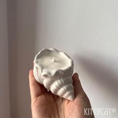 Image of Kitty Cat Aesthetic Soy Wax Scented Candles | Reusable Concrete Sea Shell Jars | Vanilla Aroma | 12+ Hours Burn Time | Perfect Home Decor for Bedroom, Office & Hostel (Beach Shell Candle)