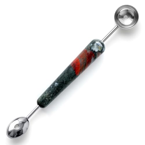 Homestia Premium Dual-Ended Melon Baller with Natural Stone Handle, Stainless Steel Watermelon Scoop Tool for Fruit Balls, Cantaloupe, Honeydew, Dragon Fruit, Salad and Dessert Garnish