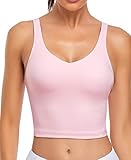 Oalka Sports Bra Womens Longline Padded Crop Tank Yoga Bras Workout Fitness Top Pink XS