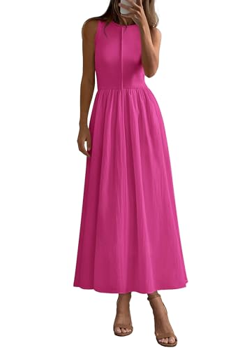 Image of PRETTYGARDEN Maxi Dresses for Women 2026 Summer Casual Sleeveless Patchwork Flowy Vacation Sundress Knit Long Work Tank Dress