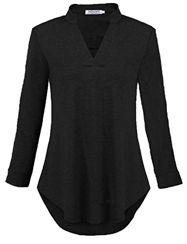 Hount Women's Shirts Long Sleeve Flowy Hem Casual Pleated Swing Tunic Tops Black