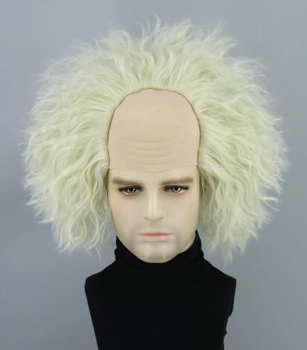 Topcosplay Unisex Light Green Bald Wig Short Fluffy Halloween Costume Party Wigs