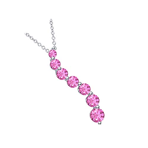 Gold & Diamonds Jewellery 0.50ctw Journey Created Pink Sapphire Pendant-Necklace 18" Chain inOver .925 Sterling Silver2