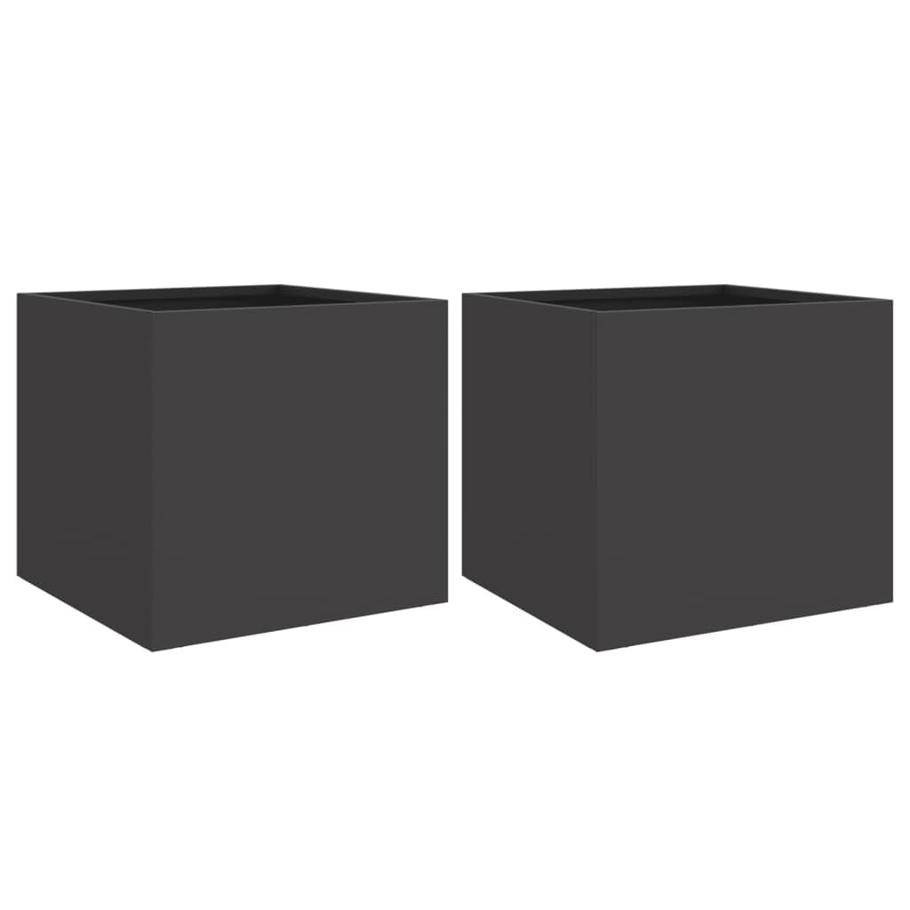 Donice czarne 2 sztuki stal walcowana na zimno 32x30x29 cm skrzynia ogrodowa balkon taras dekoracyjna solidna rama montaż DIY