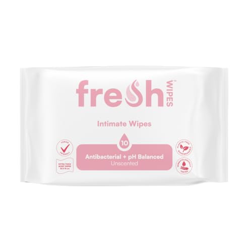 FreshWipes Unscented Intimate Hygiene Wipes 1 Pack (10 Wipes) - Antibacterial & Biodegradable Wet Wipes for Women & Men - Odour Removing & pH Balanced for Sensitive Skin - Dermatologically Tested