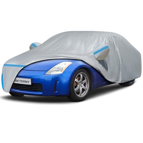 Image of Car Cover for 2003-2009 Nissan 350Z, Waterproof Custom-fit All Weather Sun Rain UV Snow Dust Protection Windproof Outdoor 350Z Full Car Cover with Door Zipper & Cotton Lining-Gray
