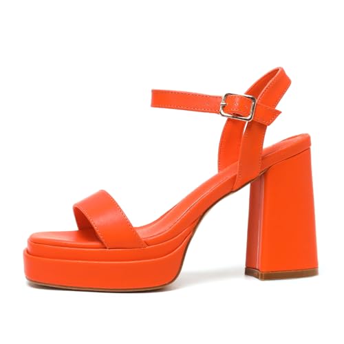 Amoji Women's 4 Inch Platform Chunky Heel Ankle Strap Block Heeled Sandals 3112