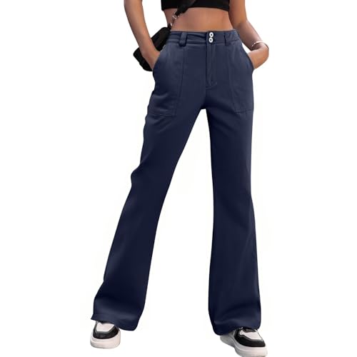 Flare Pants for Women High Waisted Lounge Wide Leg Trousers Pants with Pockets Business Casual Comfy Work Pant Slacks4