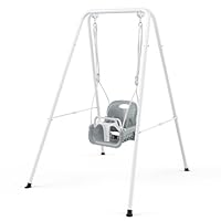 3 in 1 Toddler Swing Set, Kids Swing with Folding Metal Frame Stand, Safety Belt, for Baby In & Outdoor, Garden Playground Set, Swing Sets for backyard