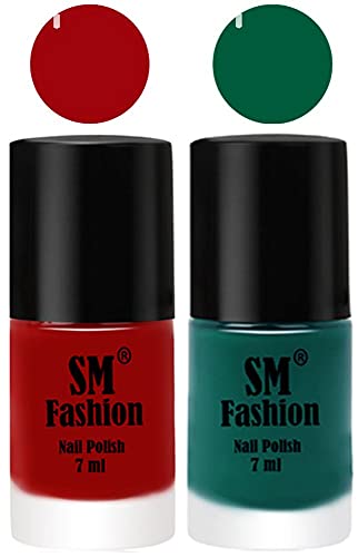 Image of Long Lasting Nail Polish | Nail Paint Combo 7 ml Each) - Set of 2 Light Red-Green