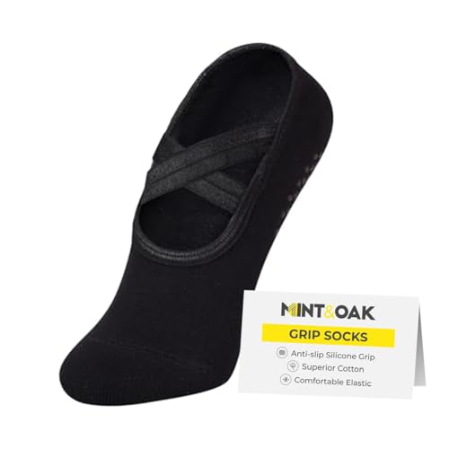 Image of Mint & Oak Pilates Socks with Grips for Women, Ankle Length Non-Slip Yoga Socks, Cotton Ideal For Yoga, Pilates, Gym, Workout, Cute Women's Gift