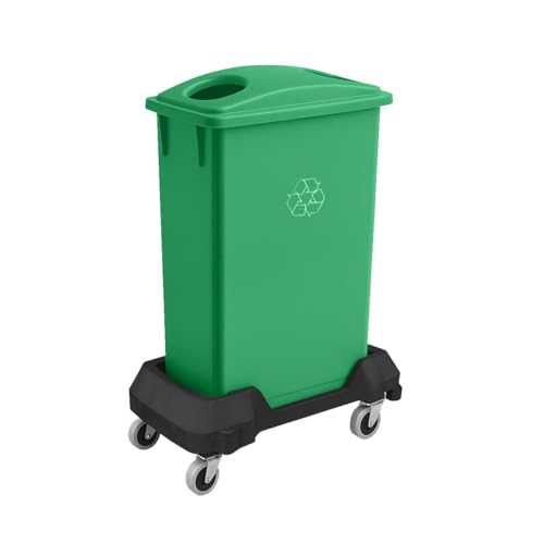 Image of 23 Gallon Slim Rectangular Garbage Can - with Bottle /Can Lid + Wheels - Green