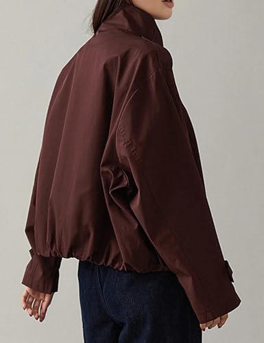 Jackets for Women Trendy Vintage Trench Coat Turtleneck Crop Jackets with Pockets3