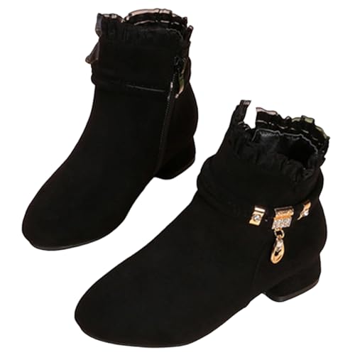 Generisch Botas de cuero de invierno de moda para niñas con cordones Botas de moda con cordones Botas niña otoño cremallera lateral como zapatos cómodos para niños en clima frío, Negro , 30 EU