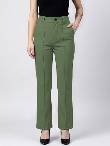 Image of Women's High Waist Formal Straight Fit Trousers Premium Stretch Office Pants Front Pleated Design Smart Workwear Bottom for Office, Casual & Business Wear