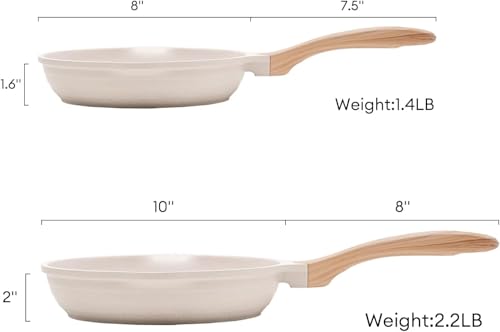 Image of Non-Stick Frying Pan with Wooden Finish Soft Touch Handle, 2.5mm Thickness, Consumes Less Oil, Even Heat Distribution, Induction Bottom and Gas Ready (White, 20cm+24cm)
