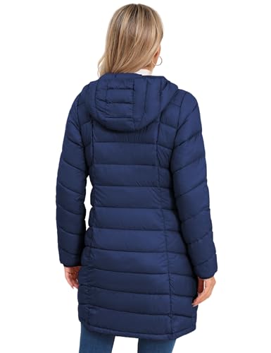SLOWTOWN Women’s Packable Puffer Coat Lightweight Hooded Puffer Jakcet Mid Length Warm Winter Coat3