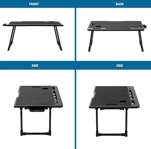 Image of Cubiker Engineered Wood Multipurpose Foldable Lapdesk with Cup Holder | Table Home Study Writing Table, Foldable and Portable /Ergonomic Edges (Black - 60[L] X 40[W] X 24[H] Cm)