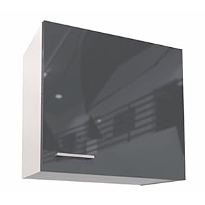 Berlioz Creations PRIMA PG6HPG Hängeschrank für Küche, 1 Dekortür in glänzendem Grau, 60 x 33,3 x 55,4 cm, 100 Prozent französische Herstellung