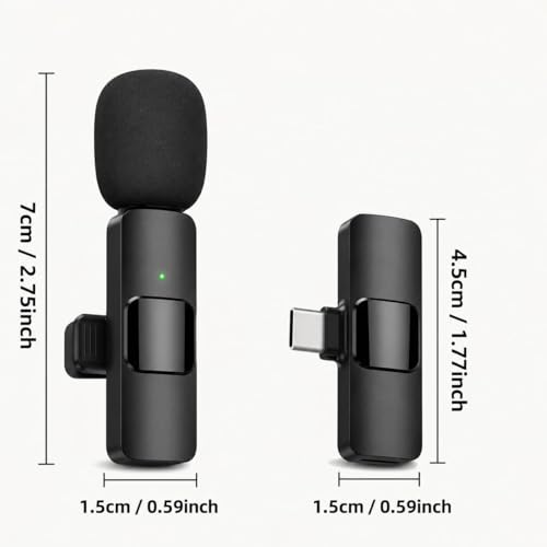 Image of K-8 Wireless Microphone, Collar Microphone for Type-C Android & iOS Noise Canceling Mic for Reels, Makeup Videos, Vlogging, Clip-On for YouTube, Singing, Video Recording, Podcasting