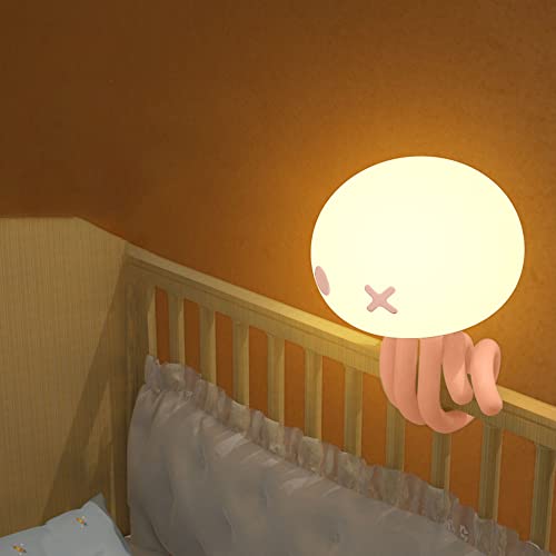 MAGICKK Night Light for Kids, Cute Jellyfish Night Light for Baby Dimmable Rechargeable Silicone Bedside Lamp with Flexible Tripod for Breastfeeding, Soft Eye Caring, Tap Control (Pink)