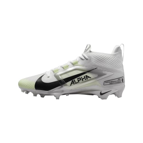 Nike Alpha Menace 4 Elite Football Cleats (FD7036-100, White/Metallic Silver/Photon Dust/Black) Size 8.5