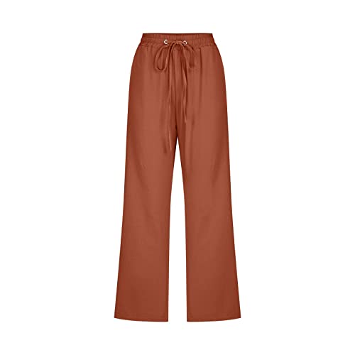 Capri Pants for Women Casual 2025 Summer Drawstring Elastic High Waist Linen Pant Straight Wide Leg Cropped Trouser2