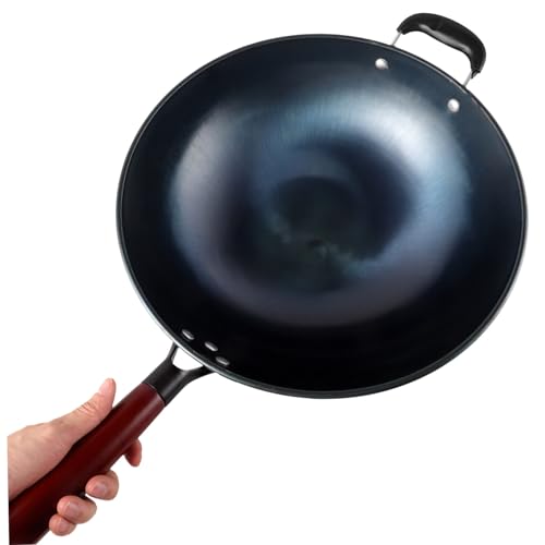 Wok de hierro con mango de madera, antiadherente, para cocina miniatura 6