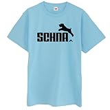 [シャレもん] おもしろ Tシャツ アニマル 【SCHNA ミニチュアシュナウザー ジャンプ】【水色T】【140】 /P9/