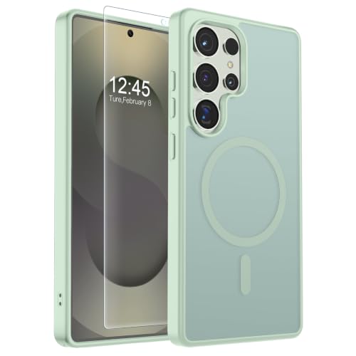 Image of SUPFINE Magnetic for Samsung Galaxy S25 Ultra Case with Screen Protector, (Built-in Magnets) (Military Grade Drop Protection) Slim Translucent Shockproof Phone Case,Light Green