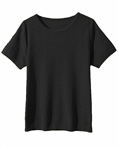 Womens Short Sleeve Sweaters Tops Summer Thin Pullover Cotton Knit Shirt Crew Neck Lightweight Pointelle Blouse4