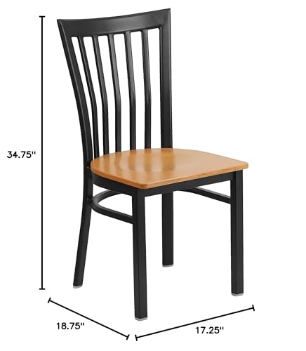 Image of Flash Furniture HERCULES Series Black School House Back Metal Restaurant Chair - Natural Wood Seat