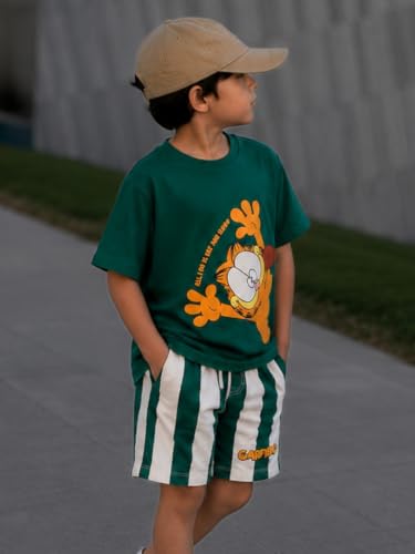 Image of Nap Chief Kids Cotton Garfield Print Co-Ord Set for Boys & Girls | Half Sleeve T-Shirt & Shorts Set | Soft Casual Summer Wear