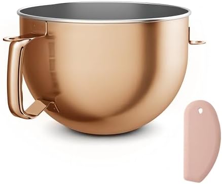 Copper Color Stainless Steel 6 Quart Mixing Bowl for Kitchen Aid Professional Bowl Lift Stand Mixer, Heavy Duty Extra Mixer Bowl fits KP26, KB26, Dishwasher Safe, Ergonomic Handle, Silicone Scraper