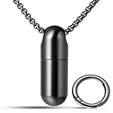 TIMULTI チタン ピルケース 小型 薬ケース ニトロケース 携帯用 防水 薬入れ カプセル サプリケース 錠剤 ケース 収納 小物入れ キーホルダー ペンダント メモリアル ケース (ブラック/1個入り（ネックレス付き）)
