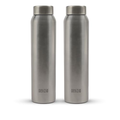 Image of KEMP DELIZIO Edition Stainless Steel Fridge Water Bottle 1000 ML | 1 L | Single Walled | Office | Gym | Travelling | Leak Proof LID | ECO Friendly | BPA Free | for Adult, Kids (Solo-2 Pack)
