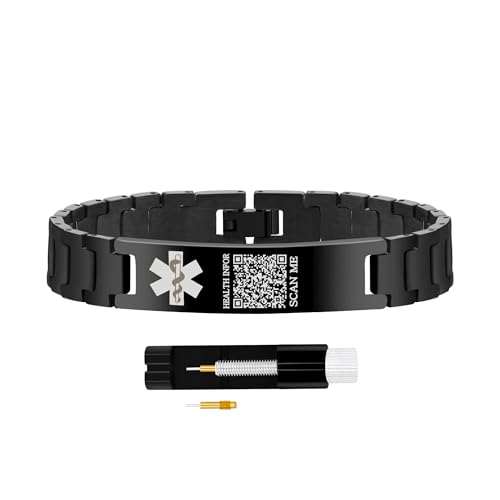 Tobestu Pulsera identificativa médica con código QR masculino | Pulsera de...