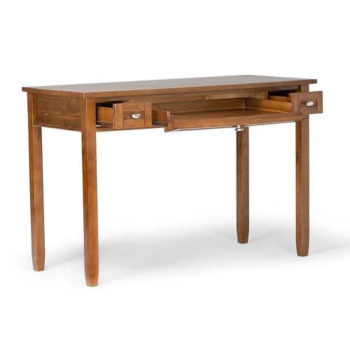 Image of SIMPLIHOME Warm Shaker Desk - 48 Inch Wide Solid Wood Writing Desk in Light Golden Brown, Transitional Home Office Computer Table for Workspace or Study with Flip-Down Keyboard Tray and 2 Drawers