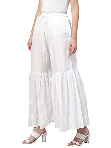 Ada Indian Needle Work Chikankari Cotton Palazzo Sharara for Women A100206 White4