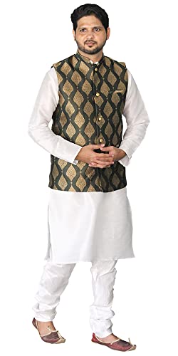 Image of Men's Silk Kurta Pajama Jacket /Waistcoat /Blazer Set